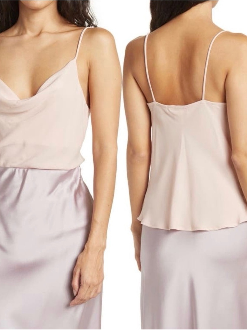 Renee C Cowl Neck Sleeveless Tan cowl neck camisole top in blush pink